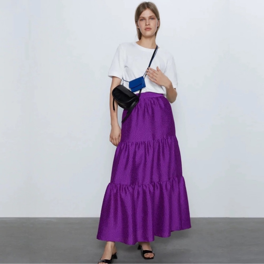 ZARA Bright Purple Tiered Voluminous Maxi Skirt